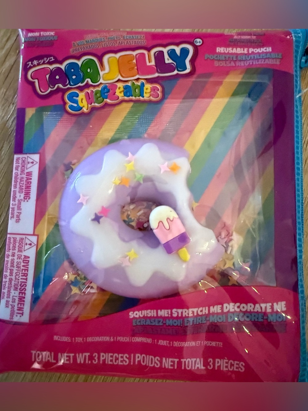 TABAJELLY SQUEEZEABLE PURPLE DONUT SQUISHY TOY DECORATE ORIGINAL VIRAL NEW/POUCH